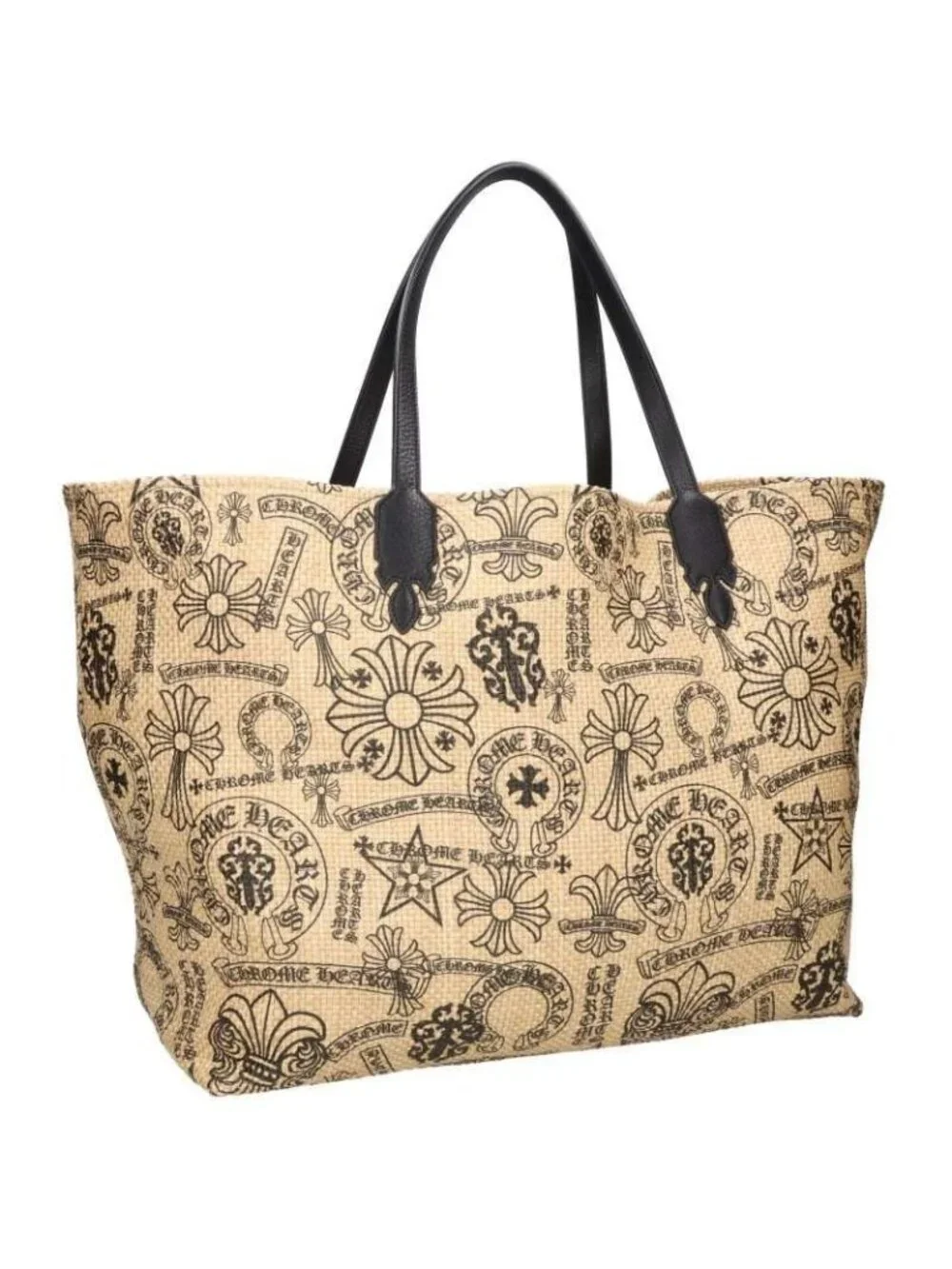 Chrome Hearts Beaches Beach Multi Logo Print Straw Tote Bag